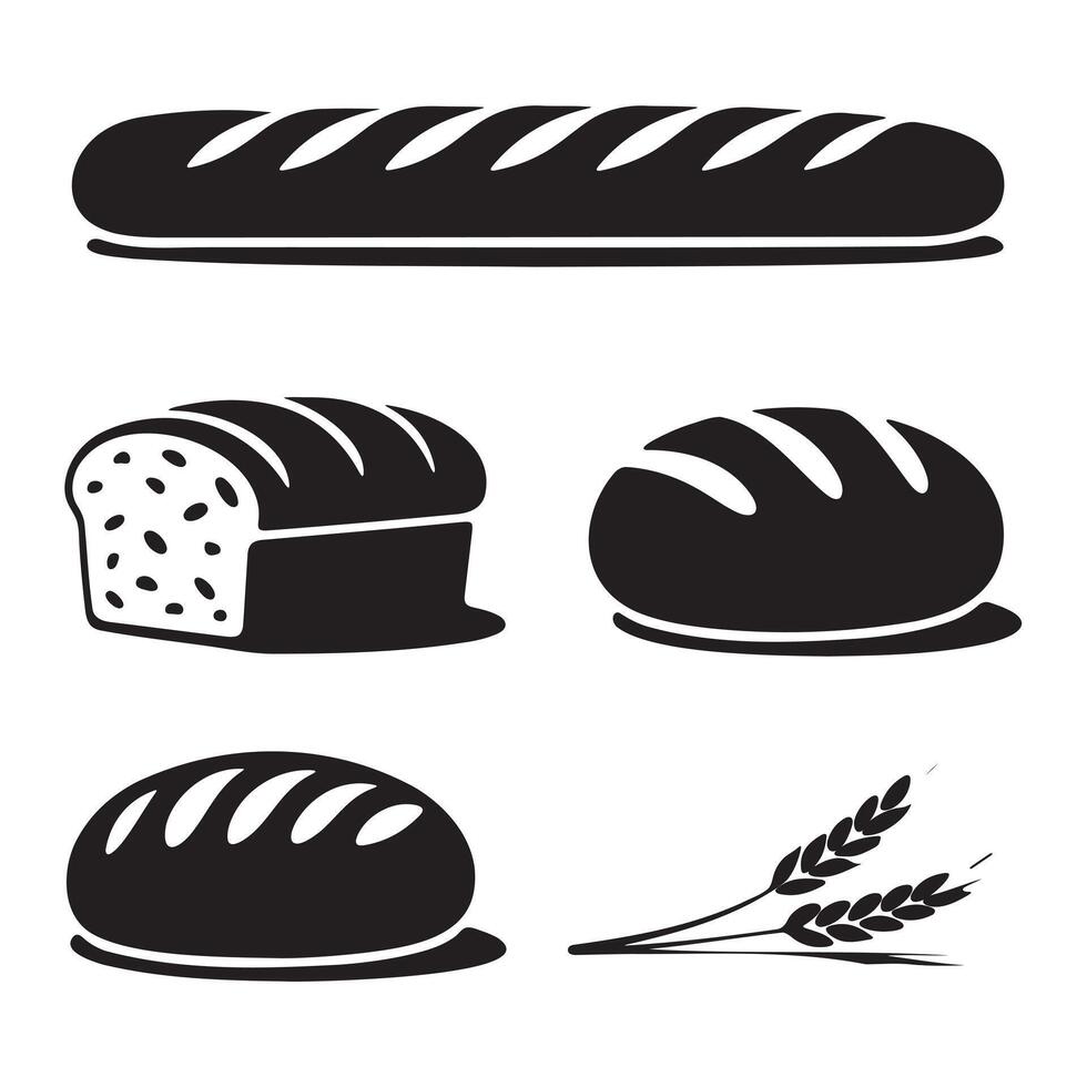 Simple Black and White Bread and Wheat Icons vector