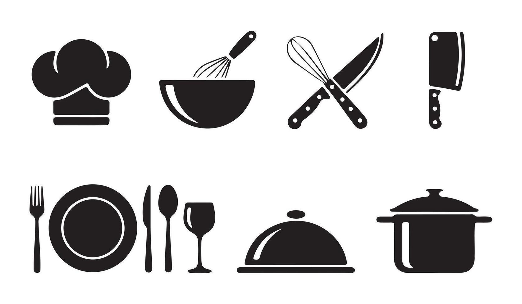 Simple Black and White Culinary Icons Set vector