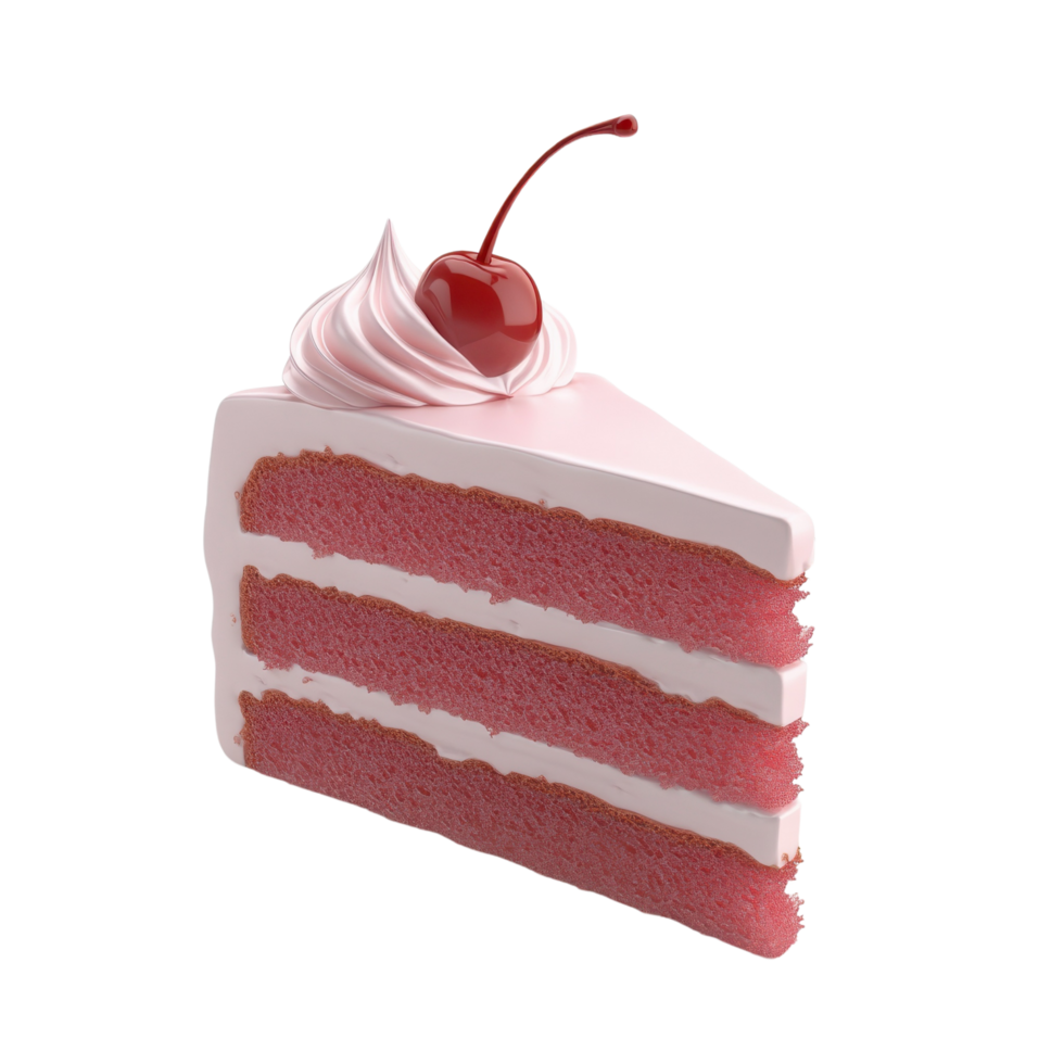 3D cartoon dessert slice of cake with a cherry on top design Isolated on transparent Background png