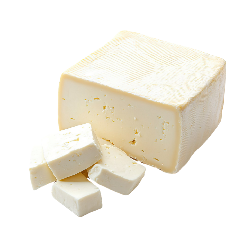 Fresh paneer cheese with sliced portions, isolated on transparent background png