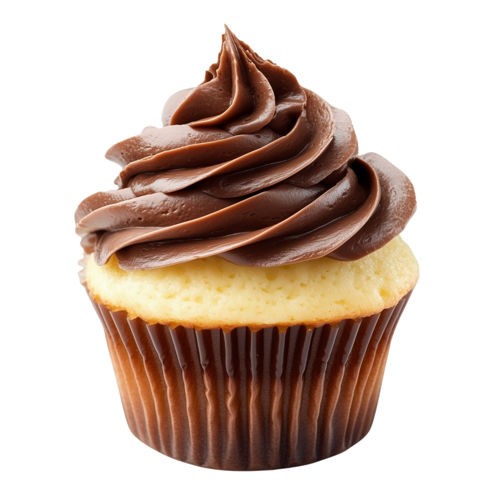 A delicious vanilla cupcake with a swirl of rich chocolate frosting, perfect for events, Isolated on transparent Background png