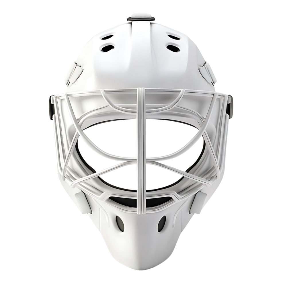 Classic hockey goalie mask featuring a traditional smooth structure with minimal surface details isolated on transparent Background png
