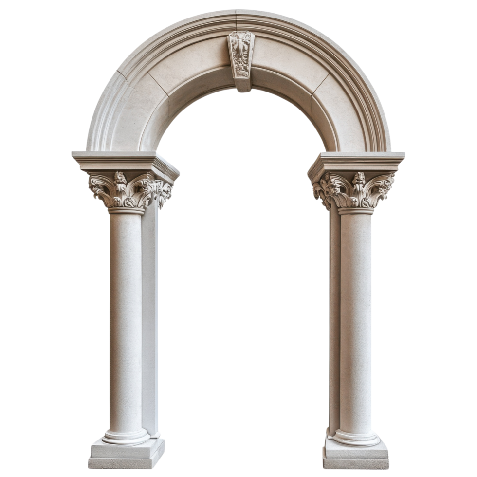 A classic stone column arch with ornate features, symbolizing timeless architecture, Isolated on transparent Background png
