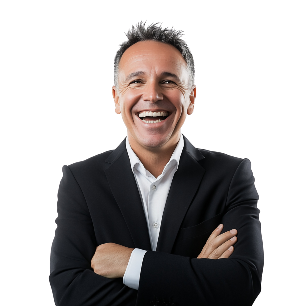 Professional man in business suit smiling with confidence and charm Isolated on transparent Background png