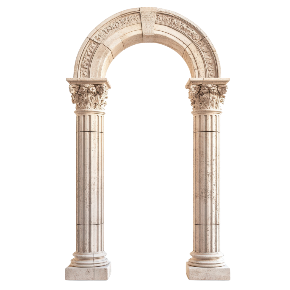 A classic stone column arch with intricate details, standing tall, Isolated on transparent Background png