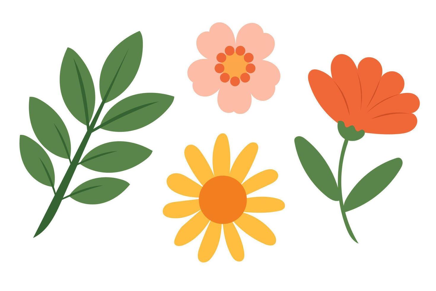 Minimalist Set of Flowers and Leaves, Simple and Elegant Botanical Elements for Modern Design, Nature-Inspired Decor, and Artistic Illustrations vector