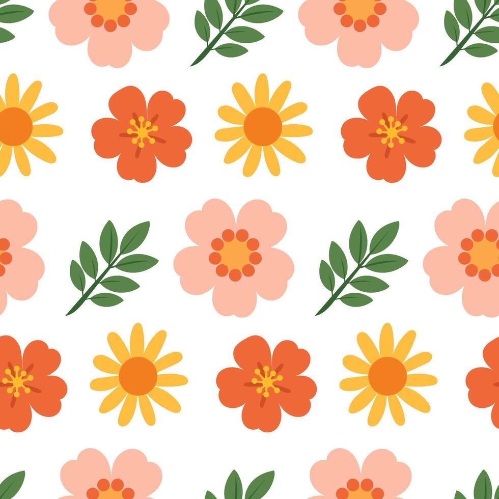 Delicate Seamless Pattern with Flowers and Green Leaves, Soft and Elegant Floral Design for Fabric, Wallpaper, and Nature-Inspired Decor vector