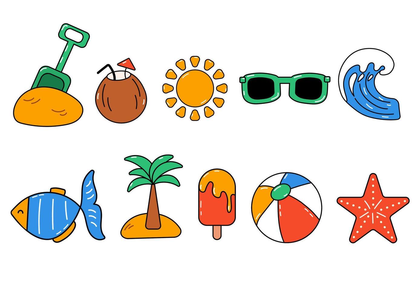 Set of summer elements vector