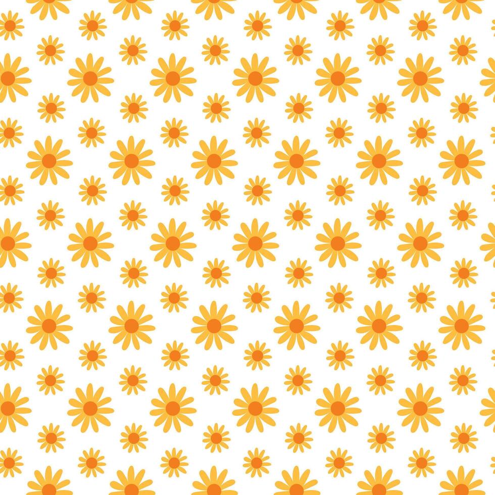 Seamless floral pattern with yellow flowers, bright summer design, flat style, perfect for fabric, wrapping paper, wallpaper, textile prints, botanical repeating background vector