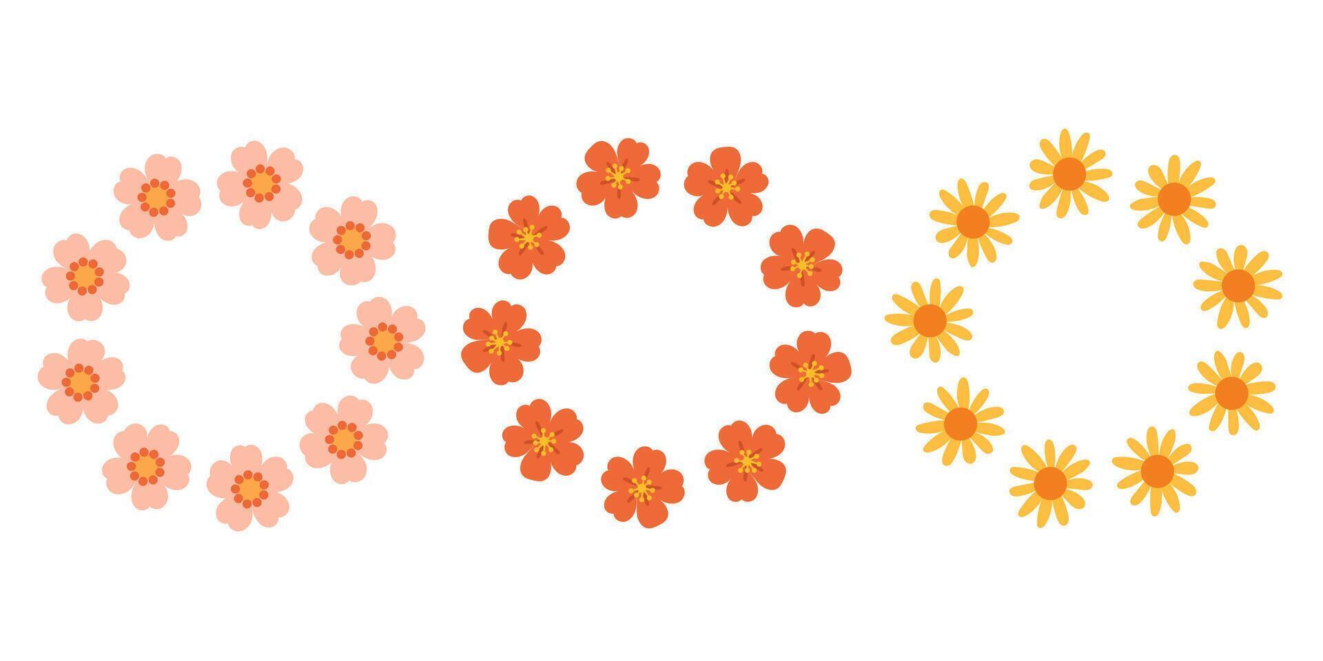 Set of Round Frames with Delicate Flowers, Soft and Elegant Floral Design for Invitations, Greeting Cards, and Decorative Elements vector