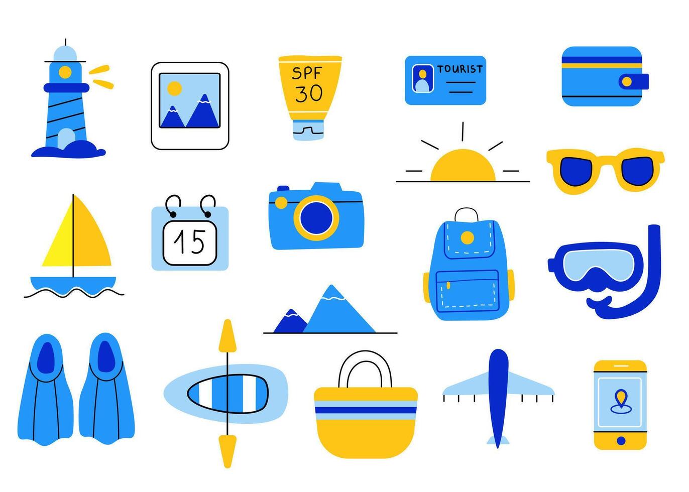 Set of travel elements, hand drawn . vector