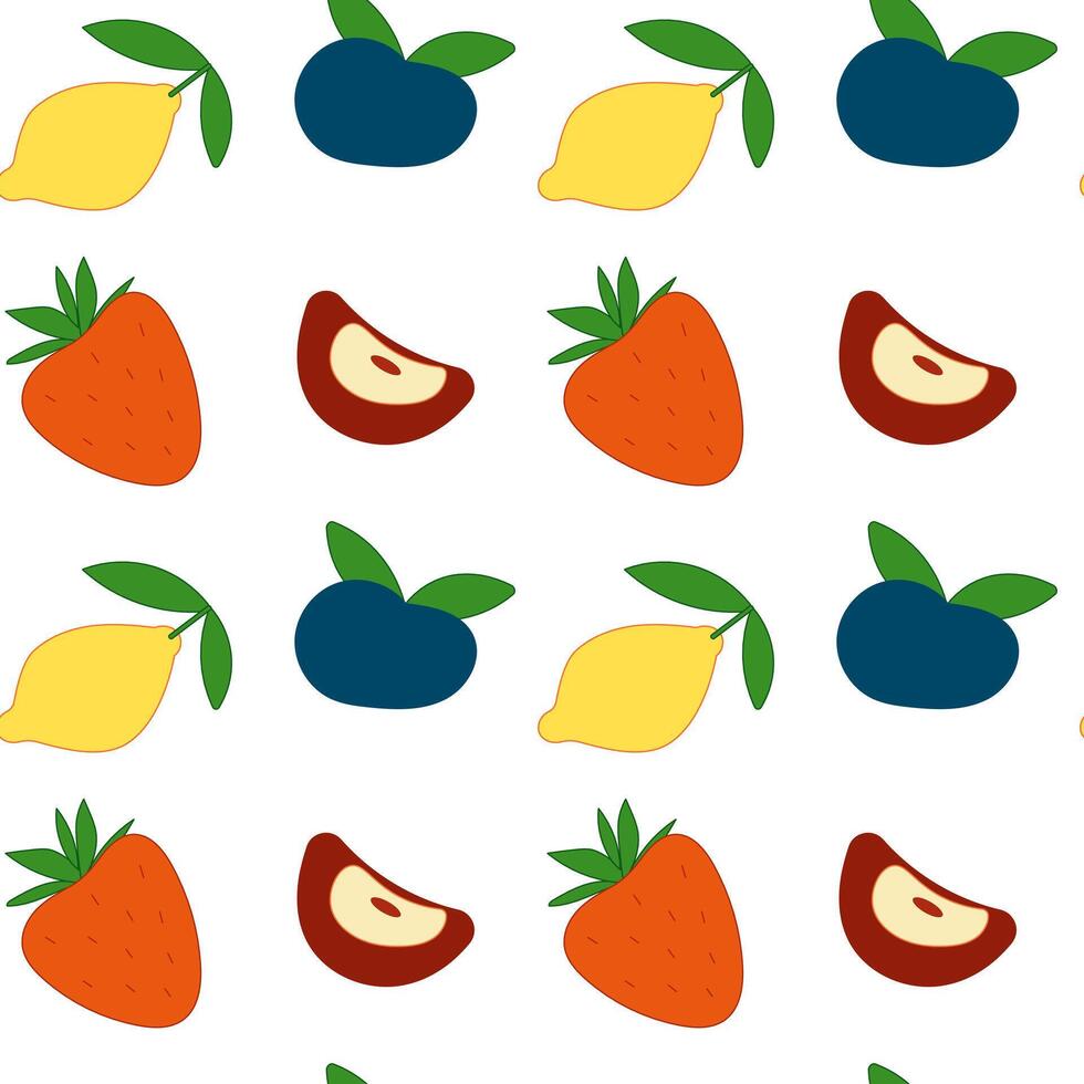 Seamless pattern with strawberry, lemon, apple and blackberry vector