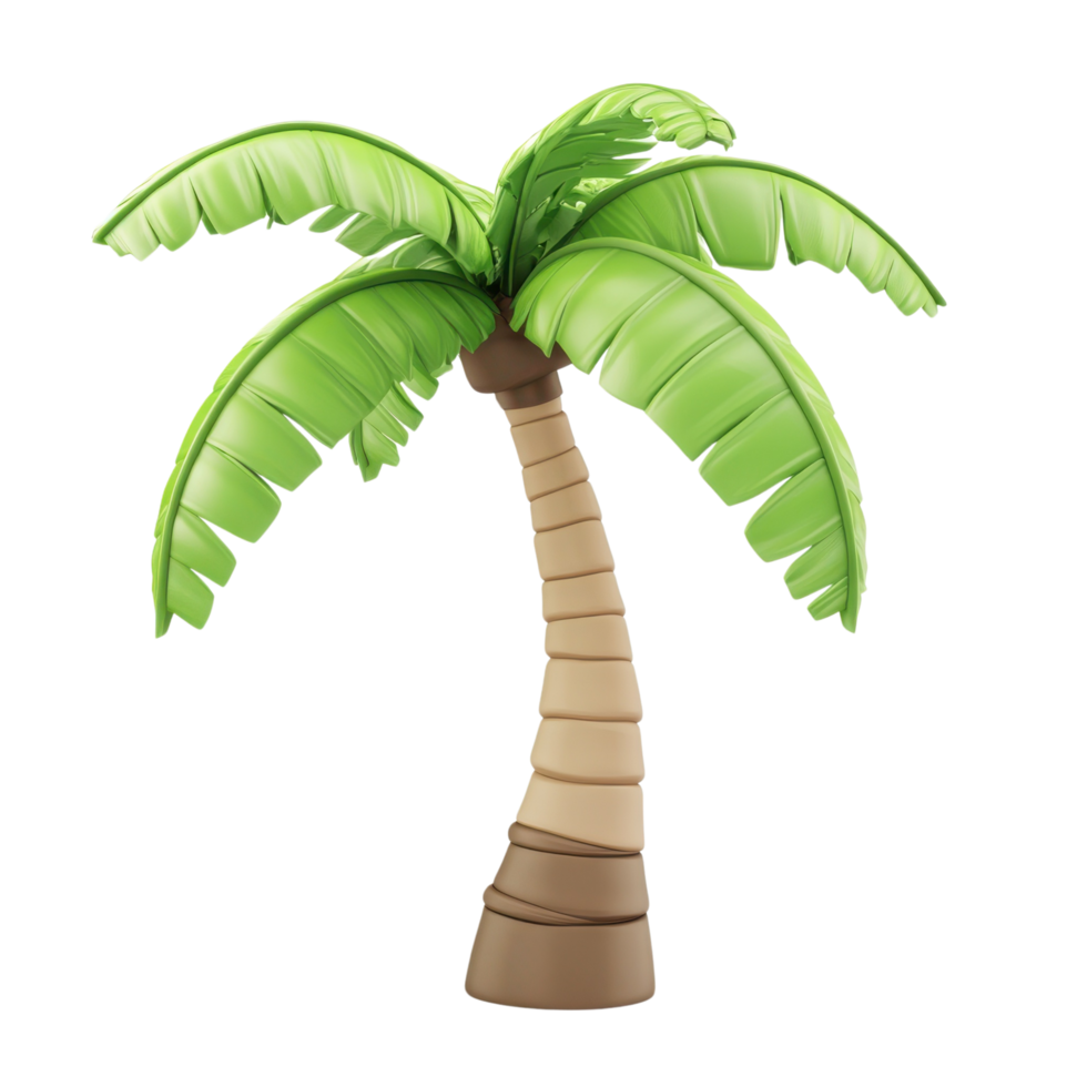 Cartoon 3D palm tree with green leaves and simple trunk Isolated on transparent Background png