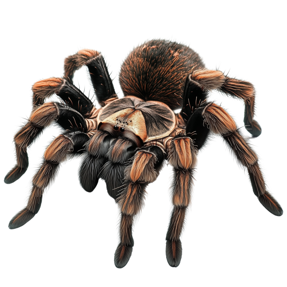 Aggressive tarantula revealing sharp fangs and thick hair detail Isolated on transparent Background png
