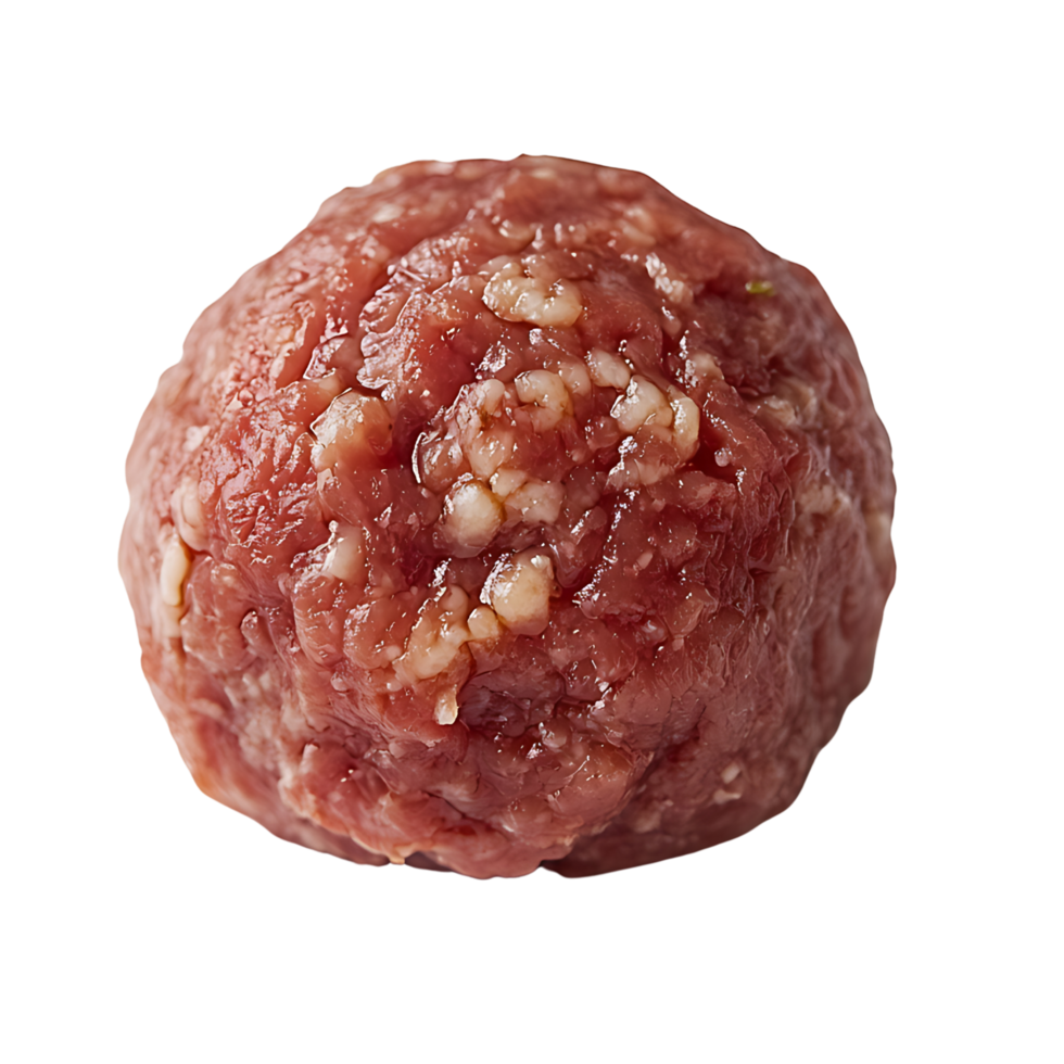 Close-up view of a raw meatball isolated on a pristine surface, isolated on transparent Background png
