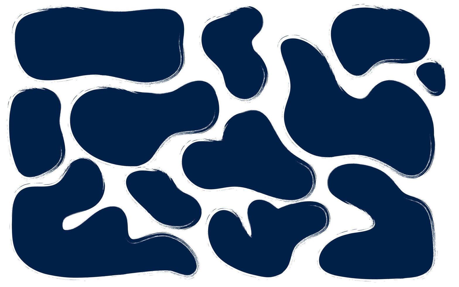 Blue charcoal shapes and ink brush strokes. Grunge organic blobs, irregular stains, and abstract spots on white background. Simple illustration for modern design vector