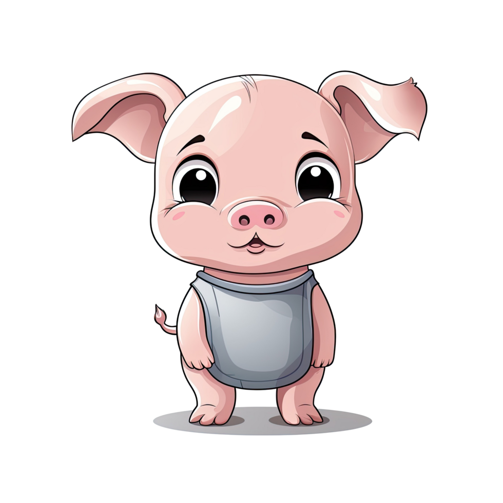 A cute cartoon pig wearing a shirt standing upright and facing forward png