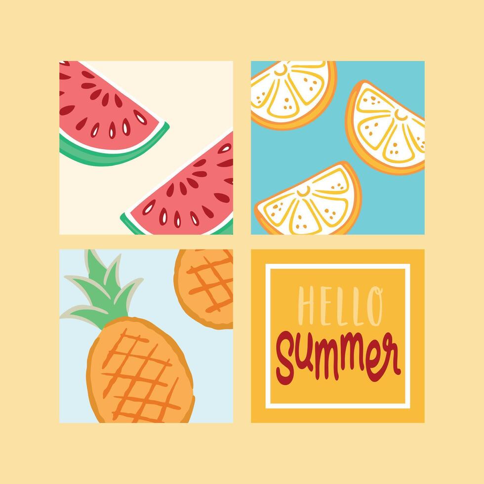 Illustration of composition with tropical fruits and lettering related to summer. vector