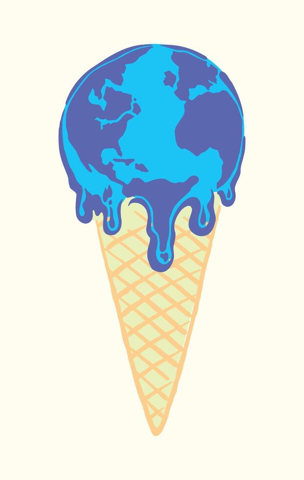 Illustration in stripped-down style of ice cream simulating the planet Earth melting. vector