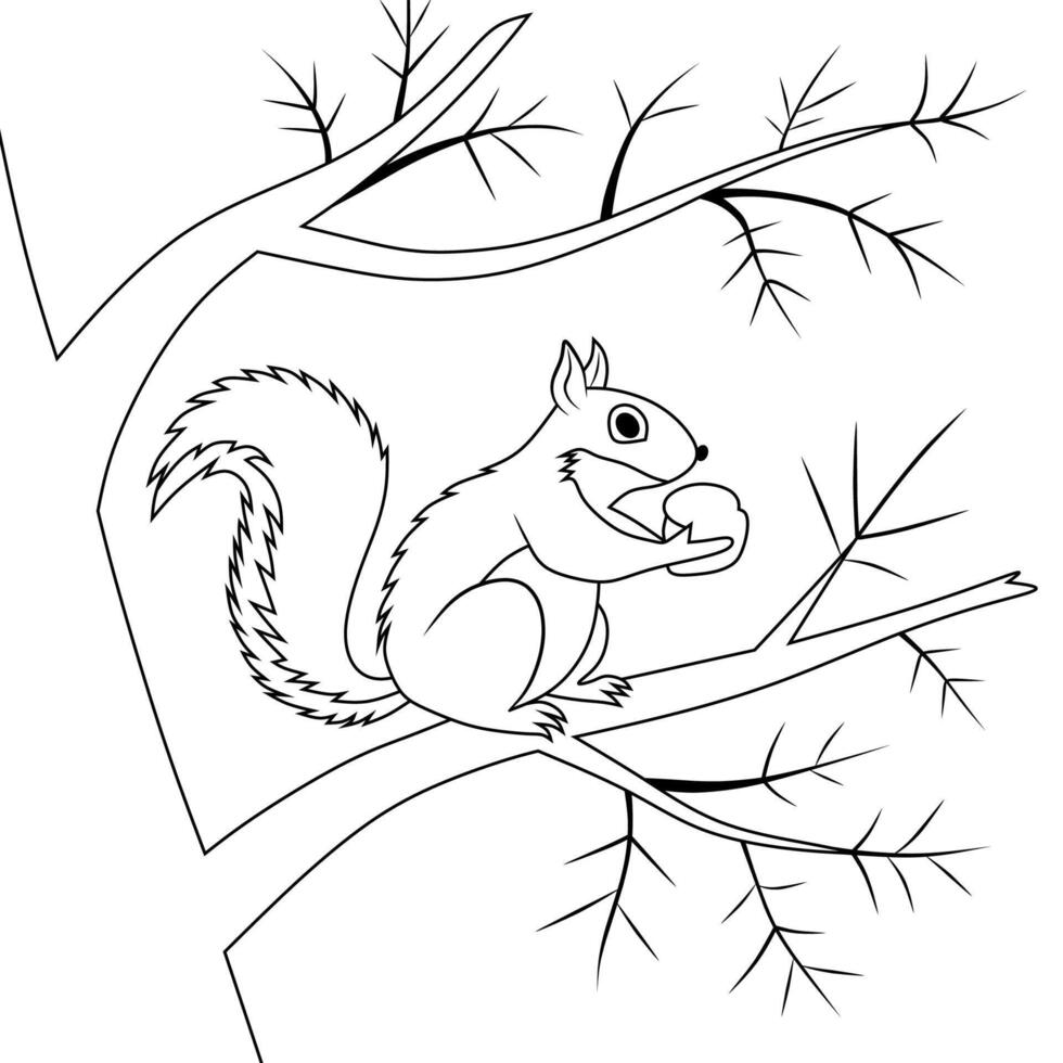 Cute Line Art Squirrel on a Tree vector