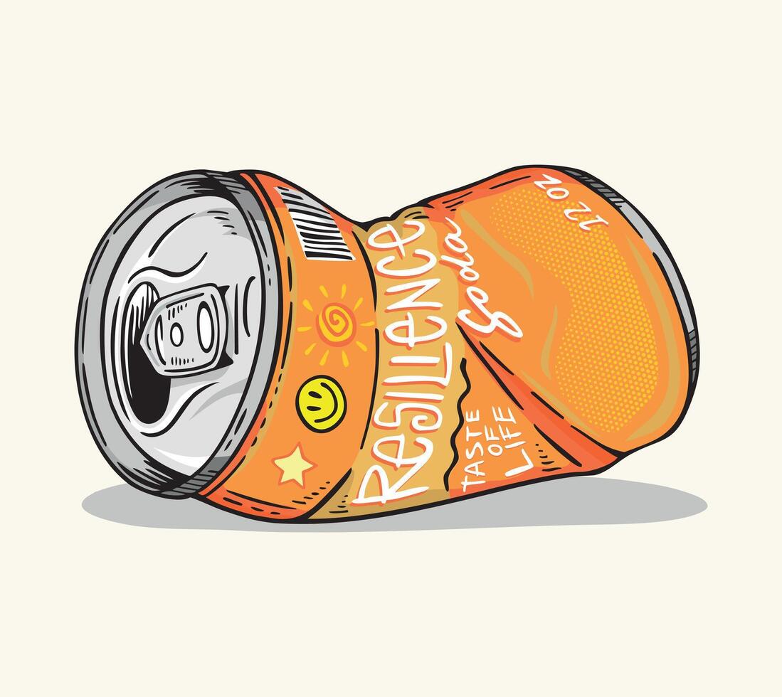 Illustration of a crushed soda can. Resilience flavored soda. vector