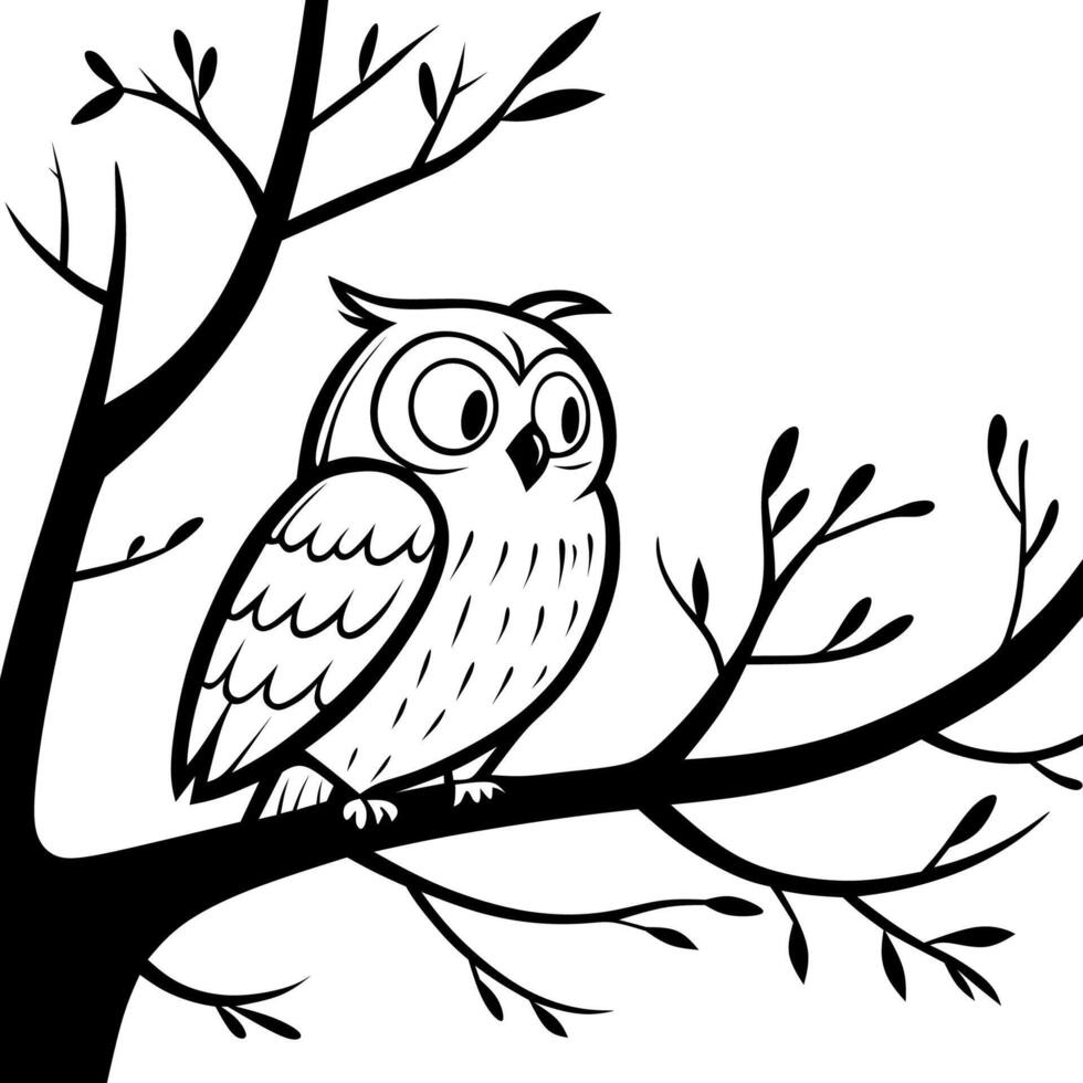 Line Art Owl on Tree Branch vector
