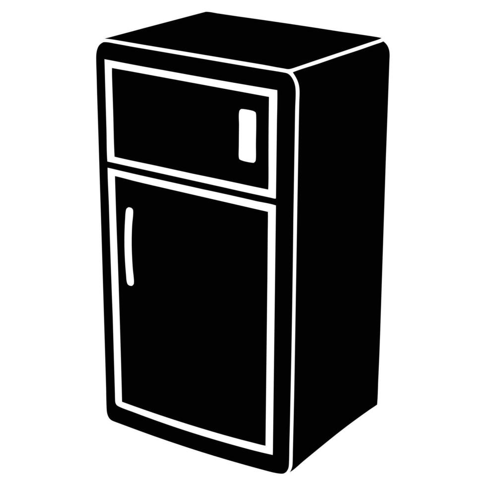 A black and white illustration of a refrigerator vector