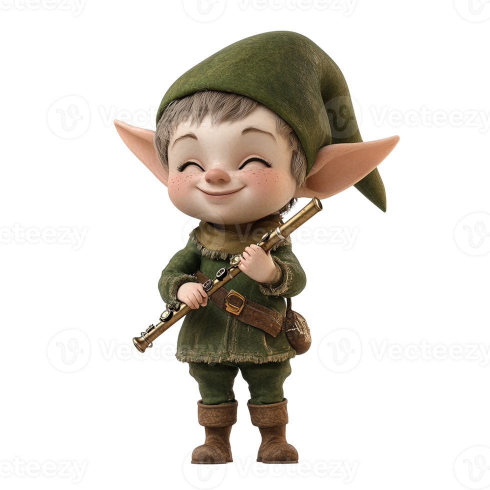 A Smiling Cartoon Elf Playing A Musical Instrument With Joy png