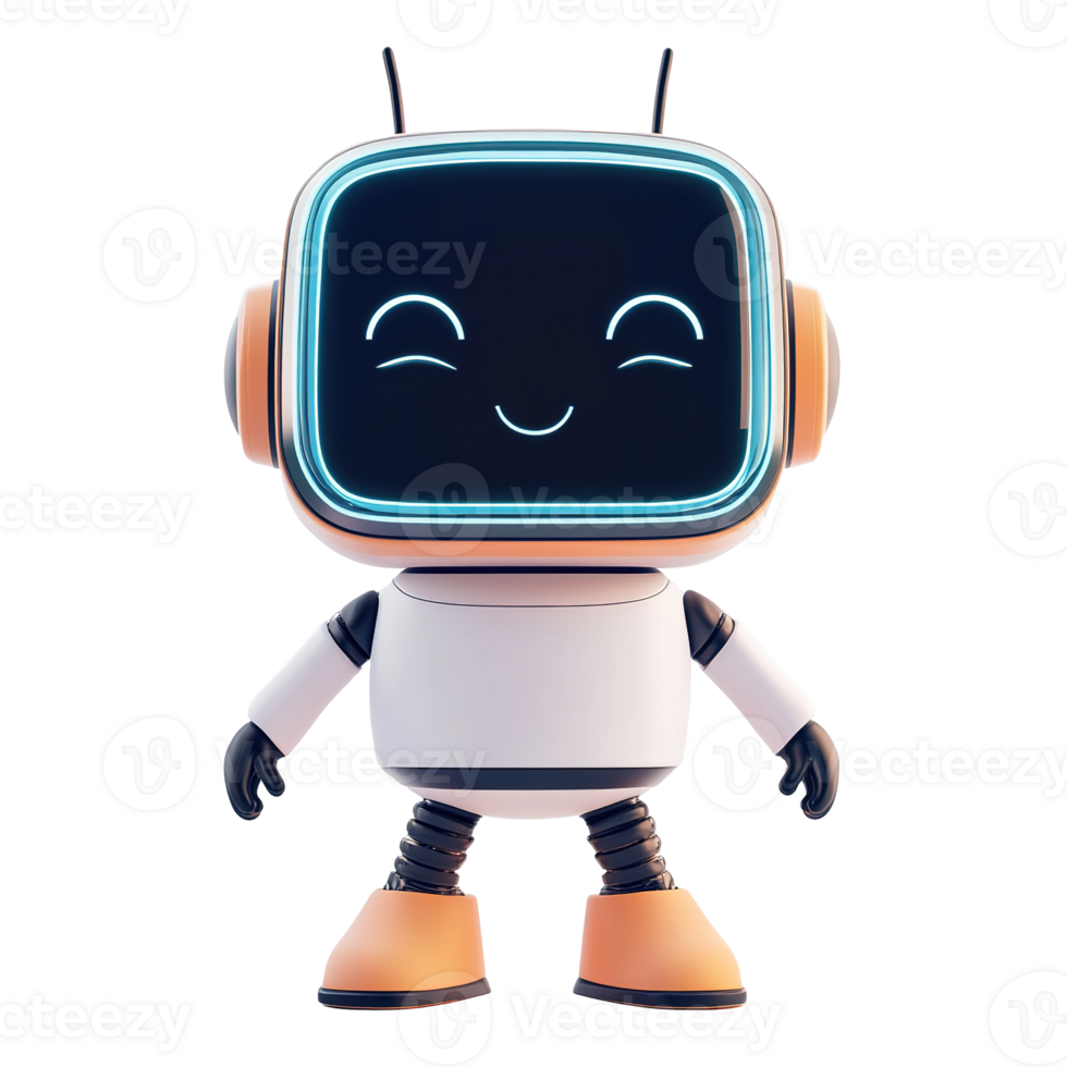 A friendly smiling robot designed with a modern and colorful aesthetic png