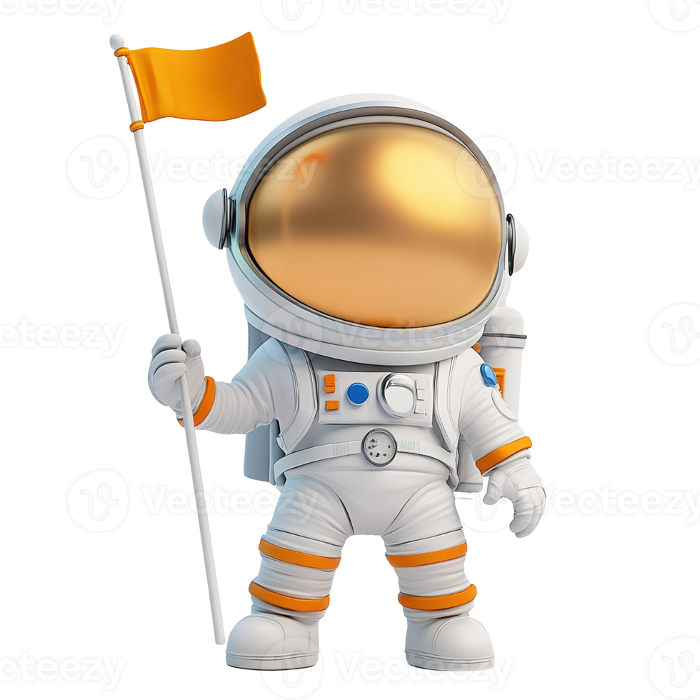 An astronaut illustration holding a flag of bright orange in space png