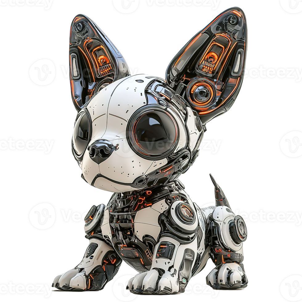 An adorable robot dog with large eyes and mechanical components png
