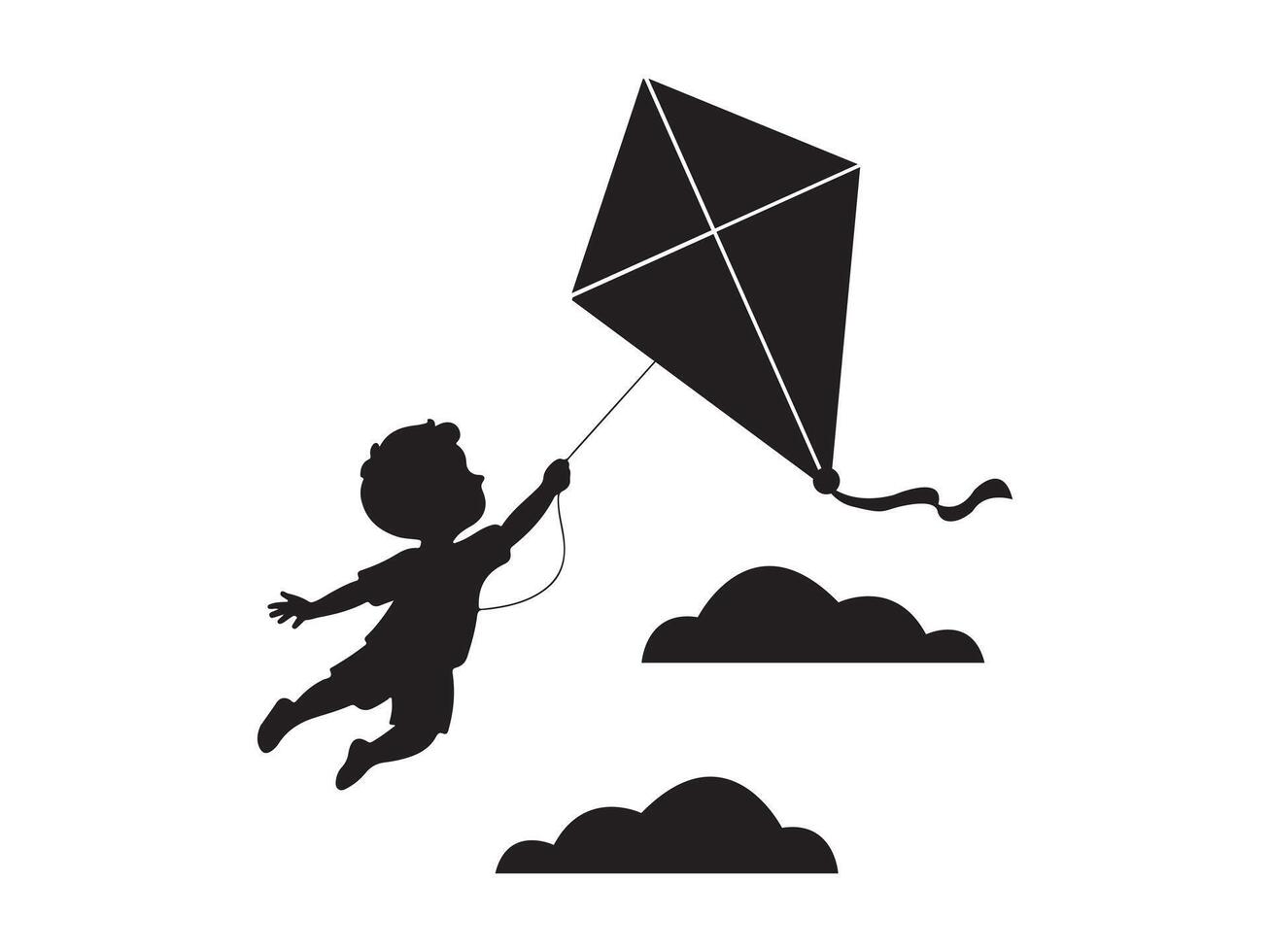 Child Flying Kite, Silhouette Illustration vector