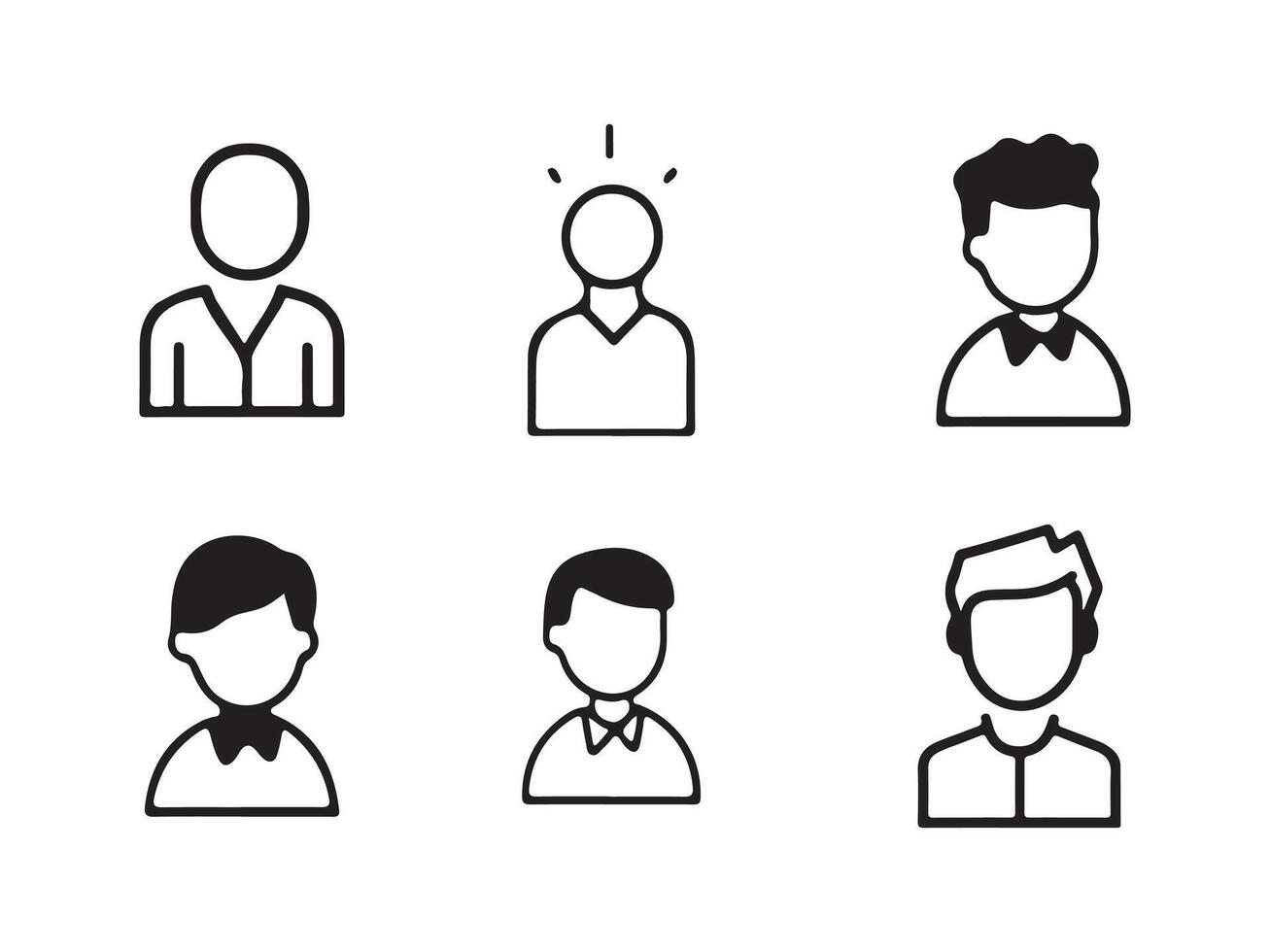 Set of Simple Black Line Art Male User Icons vector
