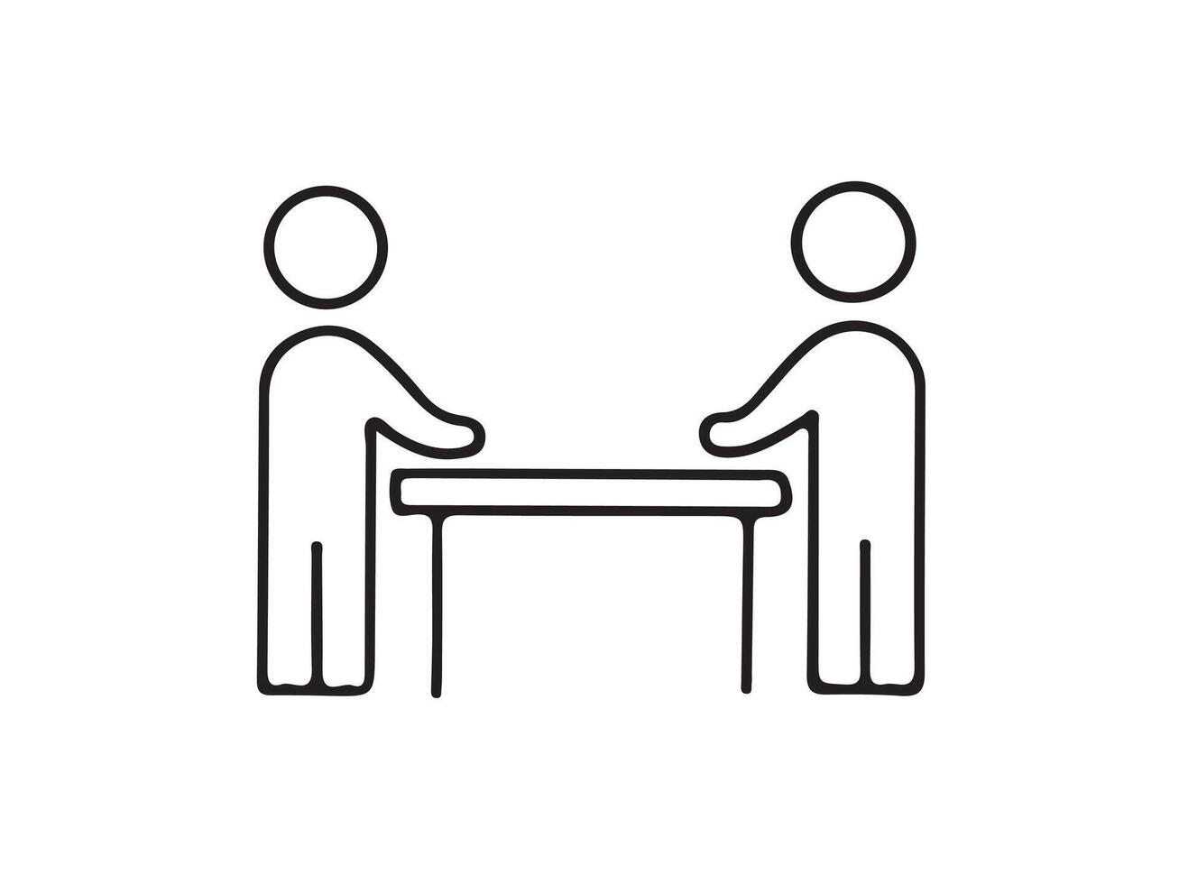 Two people facing each other at a table, representing a meeting or negotiation. vector