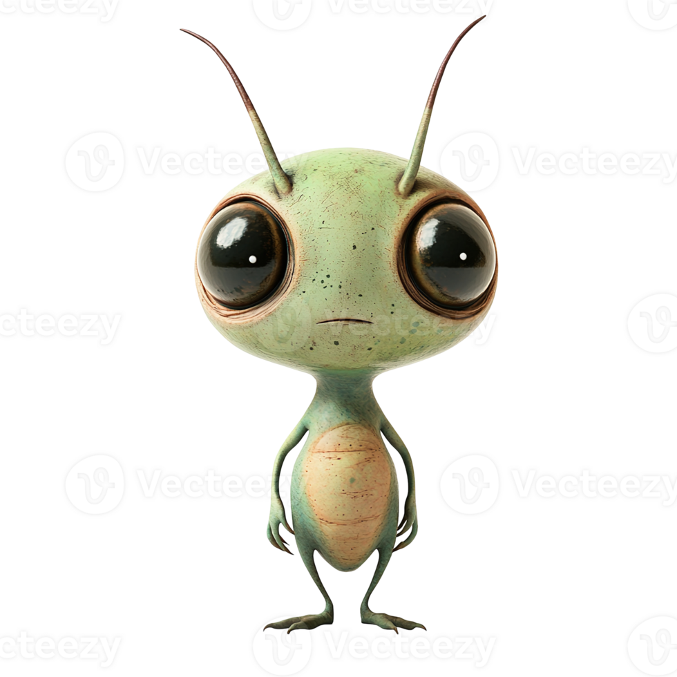 A Small Green Cartoon Alien Standing With Big Dark Eyes png