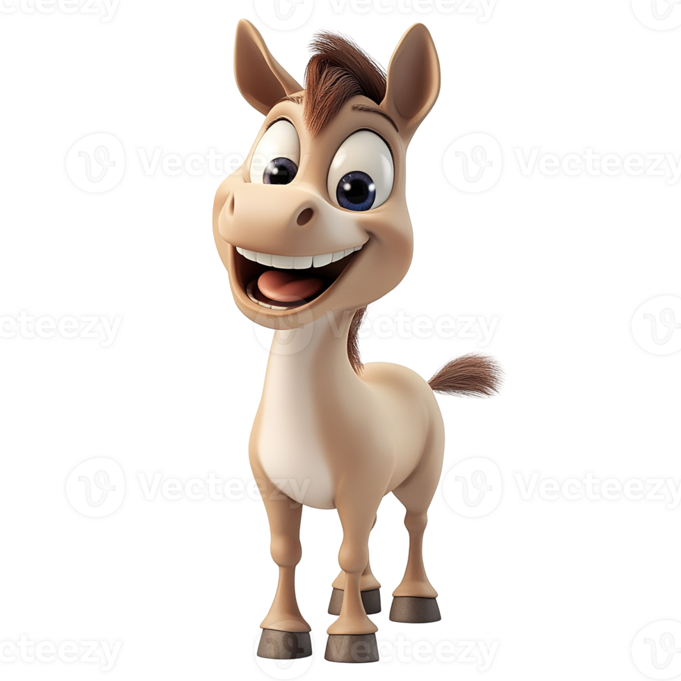 A happy animated donkey with a cheerful expression and large eyes png