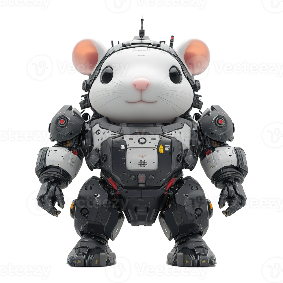 A cute mouse inside a technological and robotic armored suit png