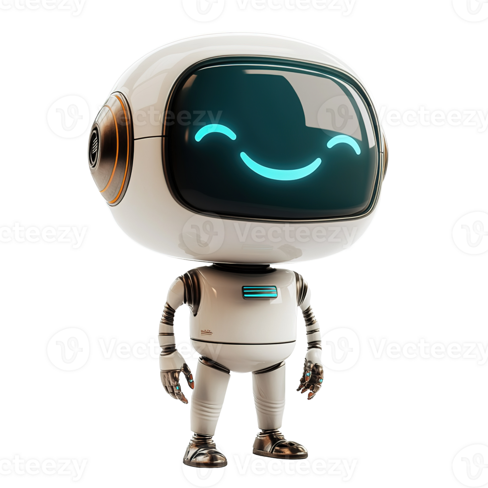 A smiling friendly robot character with advanced technological features png