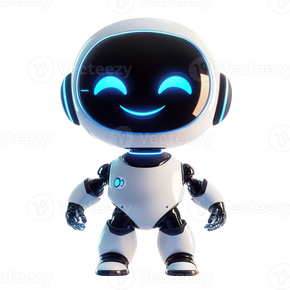 A friendly and smiling cartoon robot displays joyful and happy features png