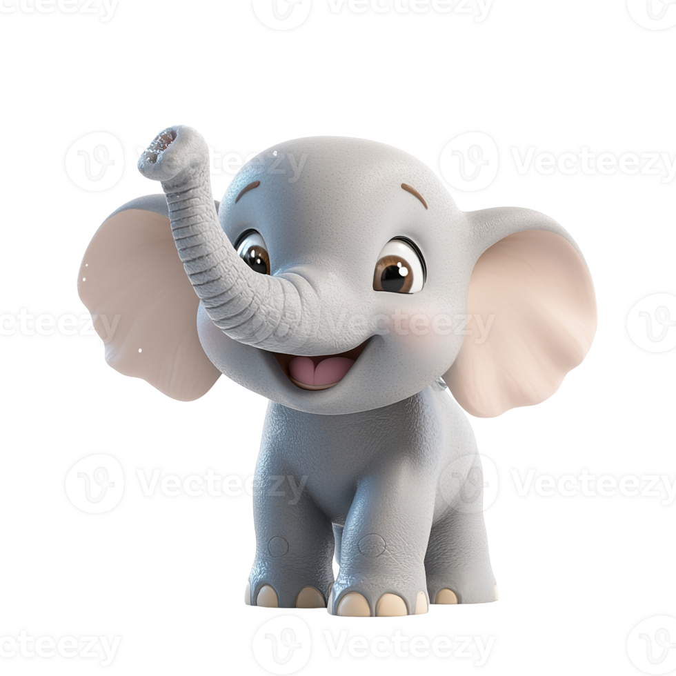 A smiling animated elephant cheerfully raises its trunk in delight png