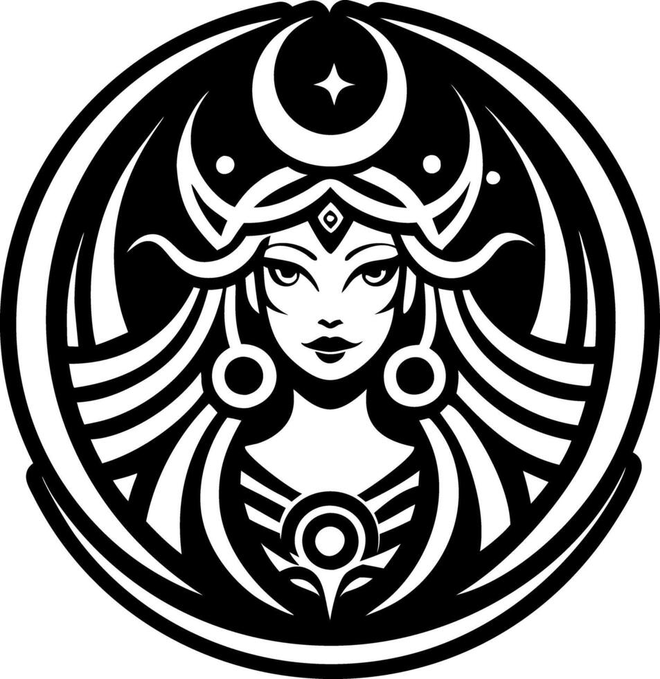 A glyph style icon of moon goddess tattoo vector