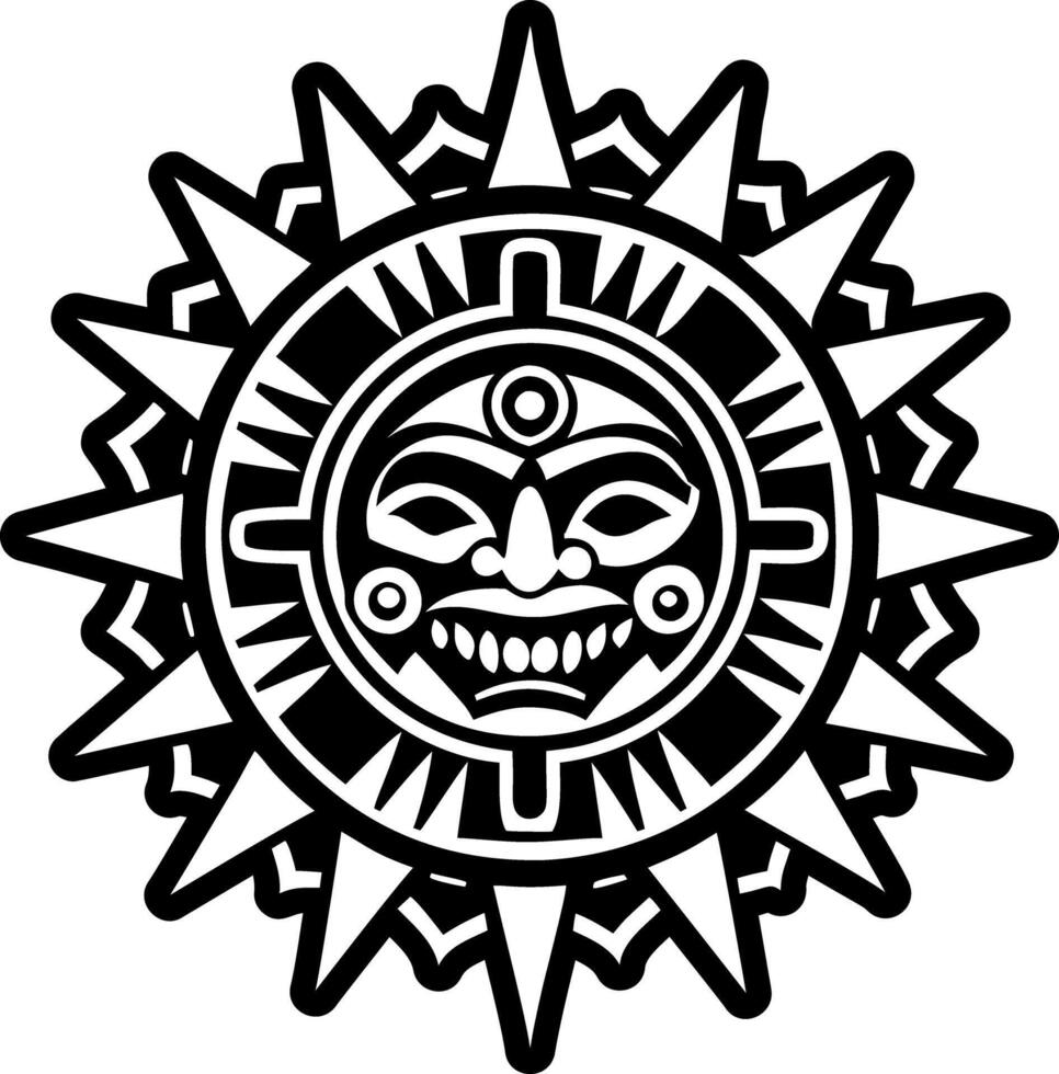 A filled style icon of mayan sun tattoo vector