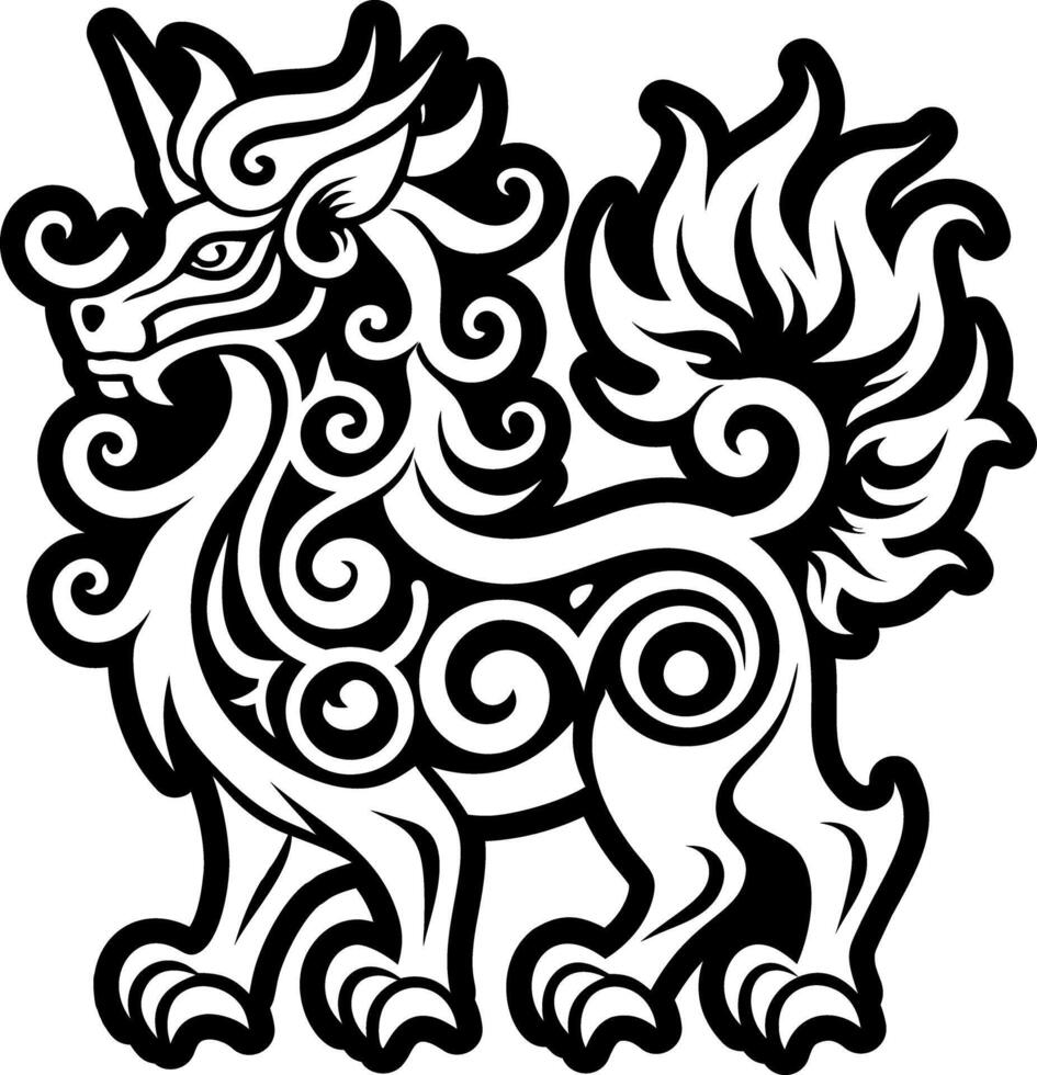 A black and white drawing of a dragon vector