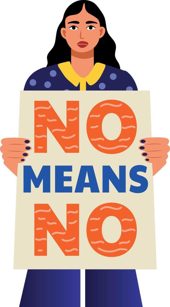 Flat style illustration of a woman holding a protest board vector