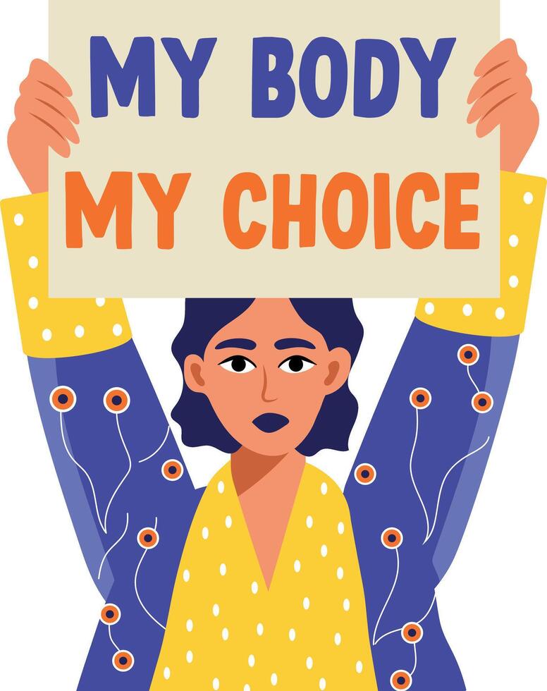 Flat style illustration of protesting woman holding a sign vector
