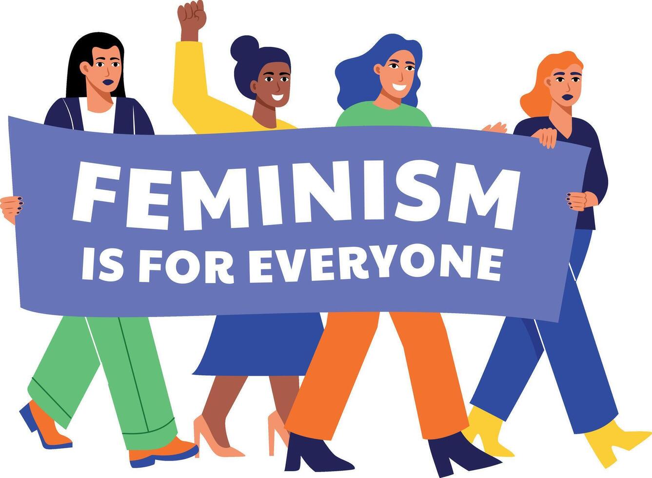 A flat style illustration of protesting women showing a demonstration vector