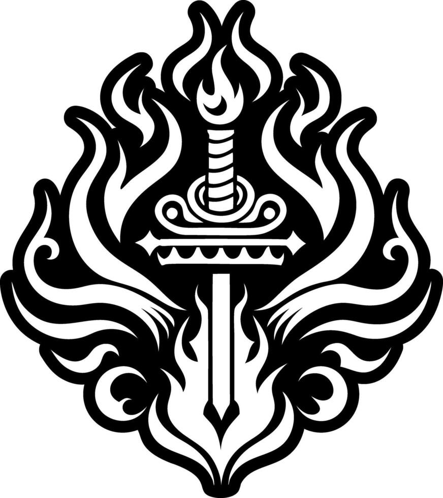 A sword and flame design on a white background vector