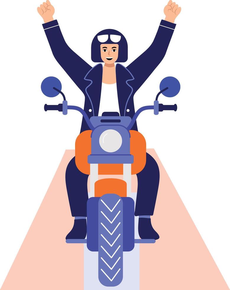 A woman riding motorcycle illustration in flat style vector