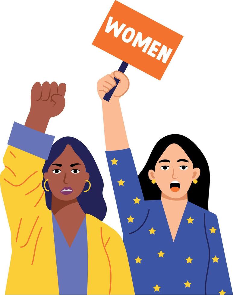 A flat style illustration of a female protest vector