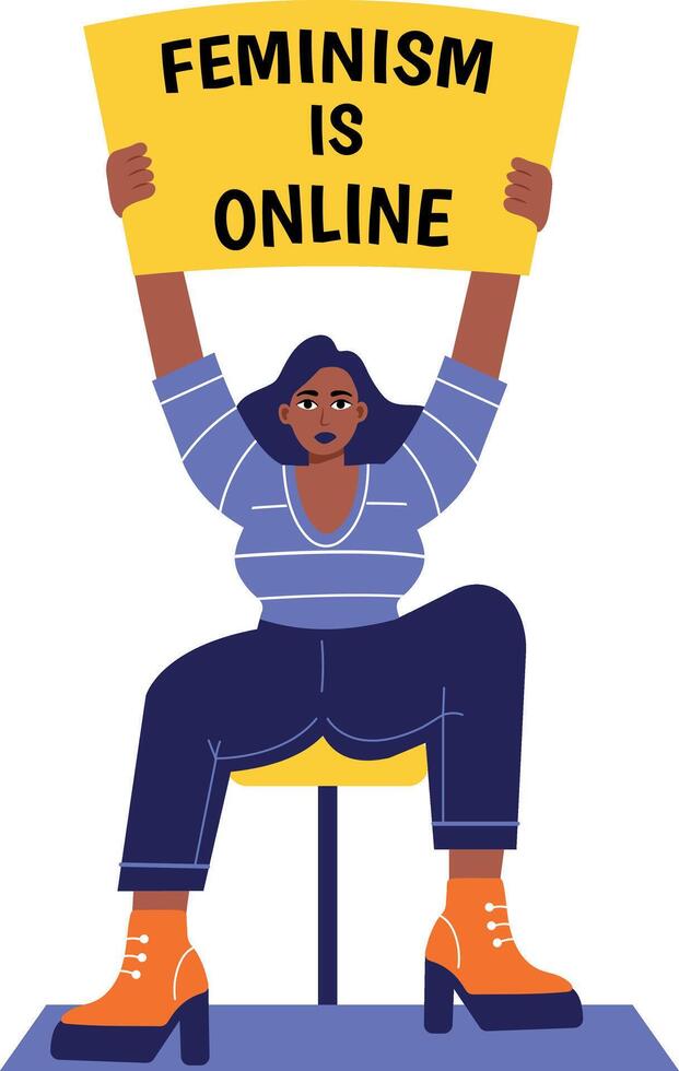 A protesting woman holding banner in hands, a flat style illustration vector